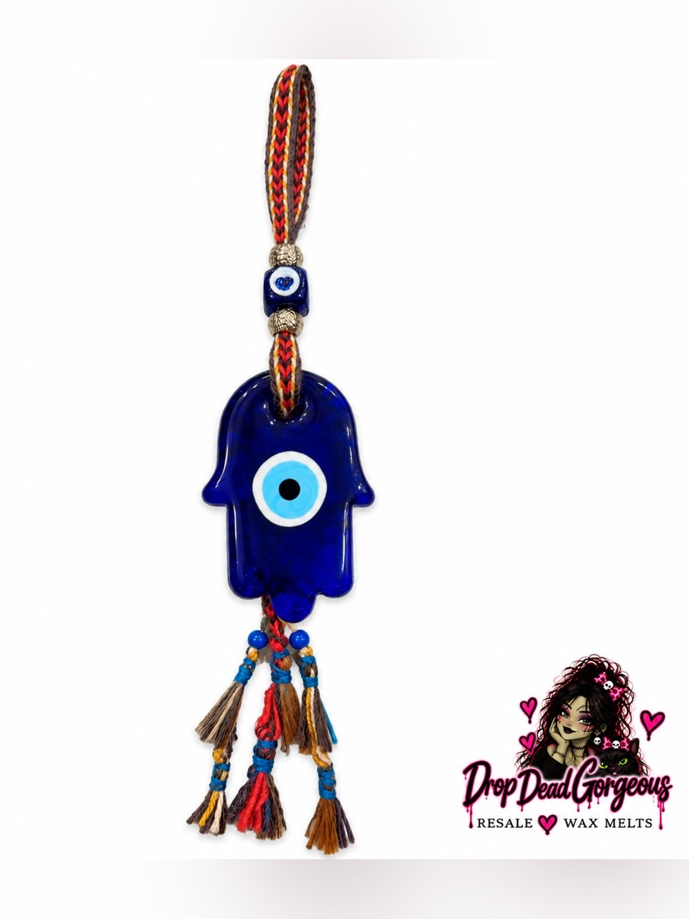 Blue Hamsa Wall Hanging with Evil Eye Charm